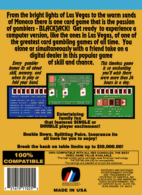 Blackjack (Homebrew) — Box back